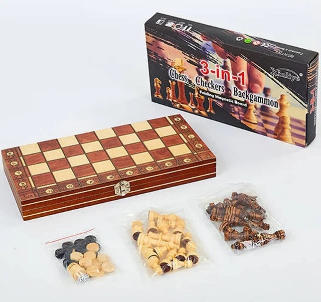 Шахматы деревянные 3 в 1. Wooden W7705H Бол. ZT-NA-002021