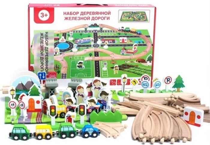 Деревянная железная дорога 80 деталей MWZ-3118 ZT-TR-001719